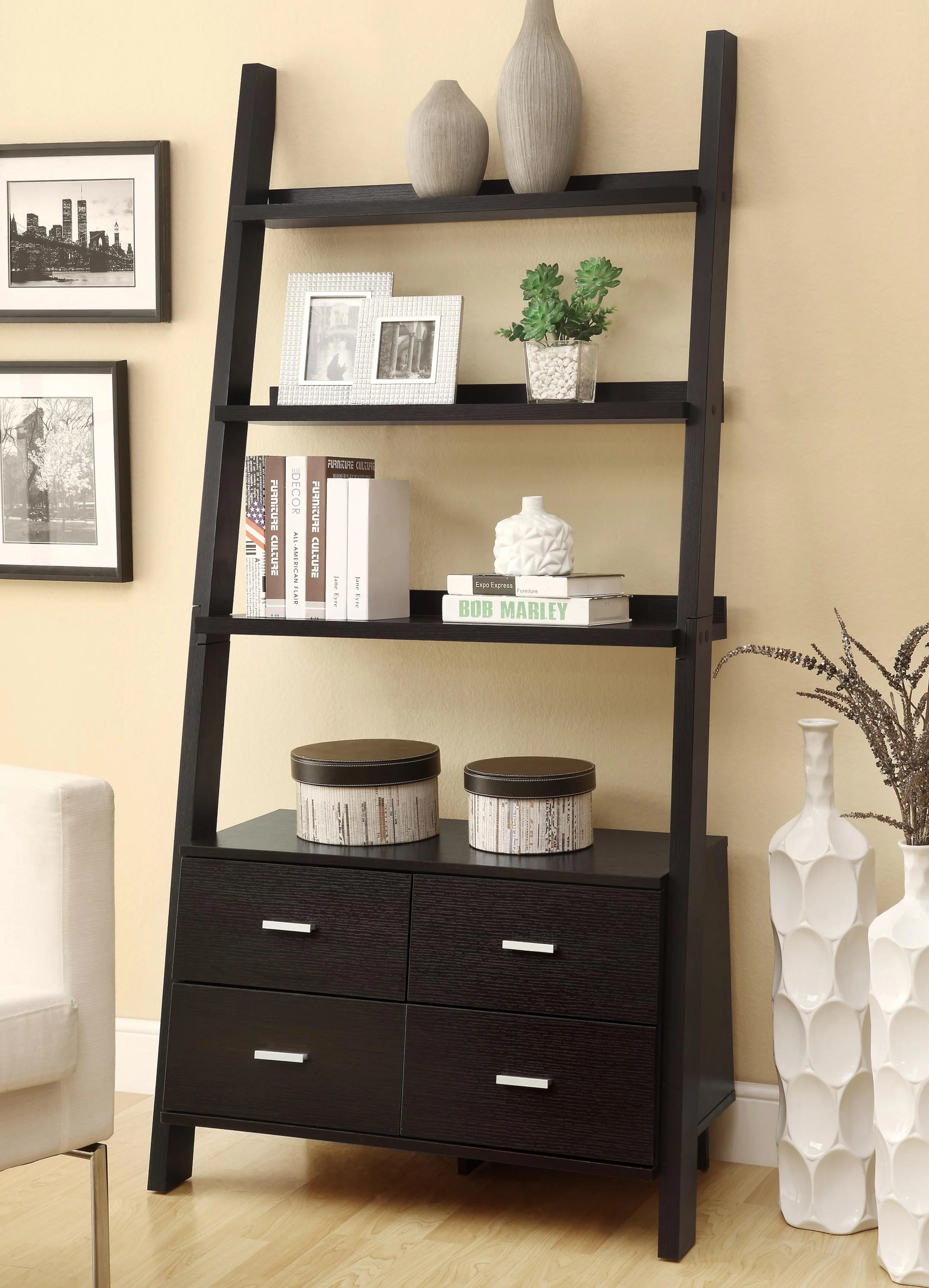 Coaster Bookcases 800319 Leaning Ladder Bookshelf With 2 Drawers